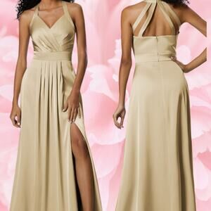FORMAL AW BRIDAL 2 XS light gold Theresa prom bridesmaid maxi dress NEW B51